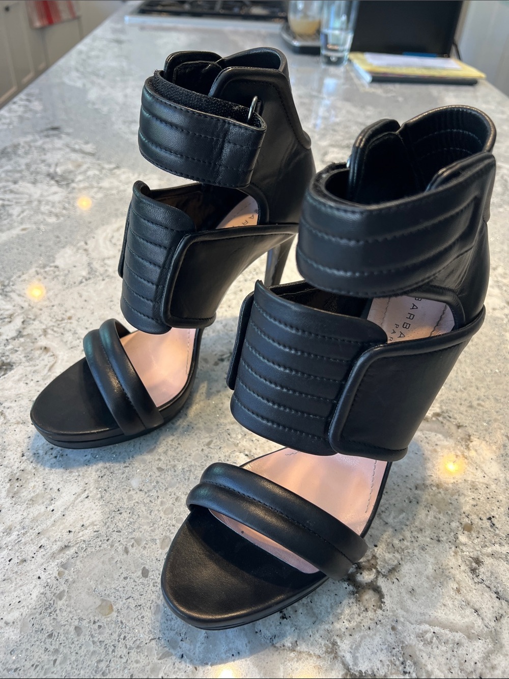 Barbara Bui Black Leather Biker Stiletto Sandals Ankle Cuff EU41 EUC - Picture 10 of 11